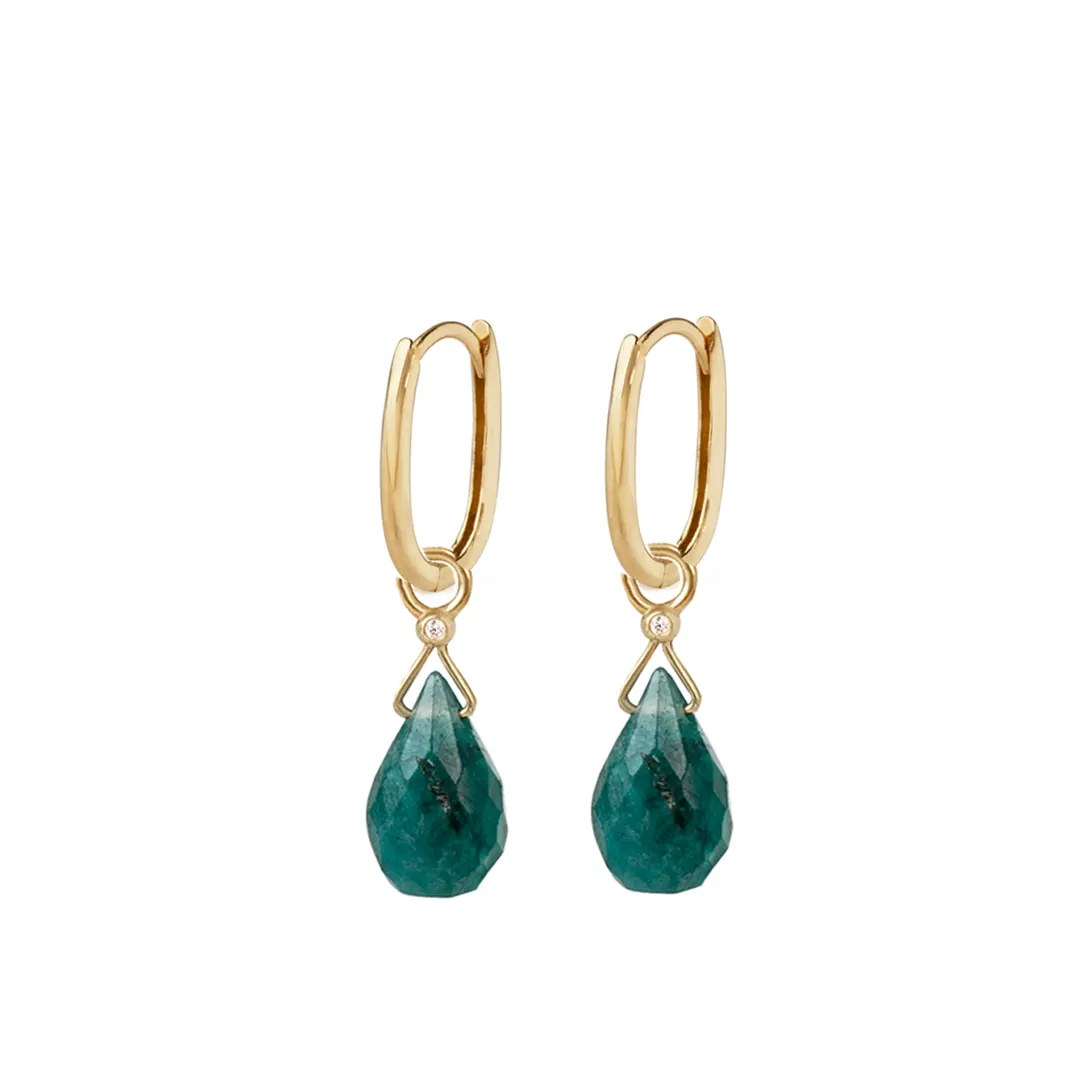 14Κ Gold motif with Light Green Emerald drop and Diamond - Image 3