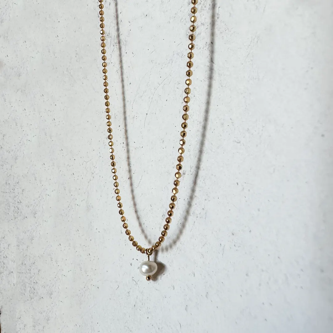 14K Gold Anklet Ball chain with pearl - Image 3