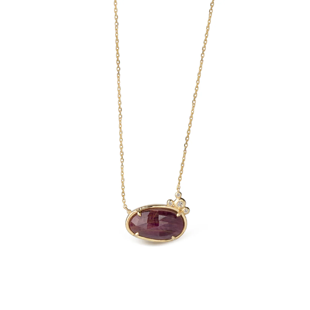 14K Gold Horizontal Ruby Necklace  with 4 diamonds - Image 3