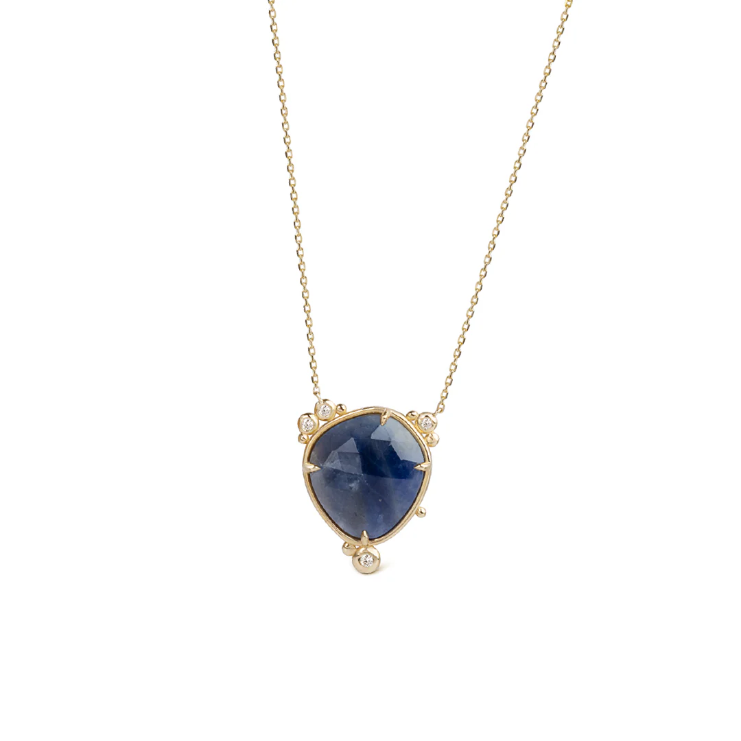 14K Gold Near-round Sapphire Necklace  with a diamond - Image 2
