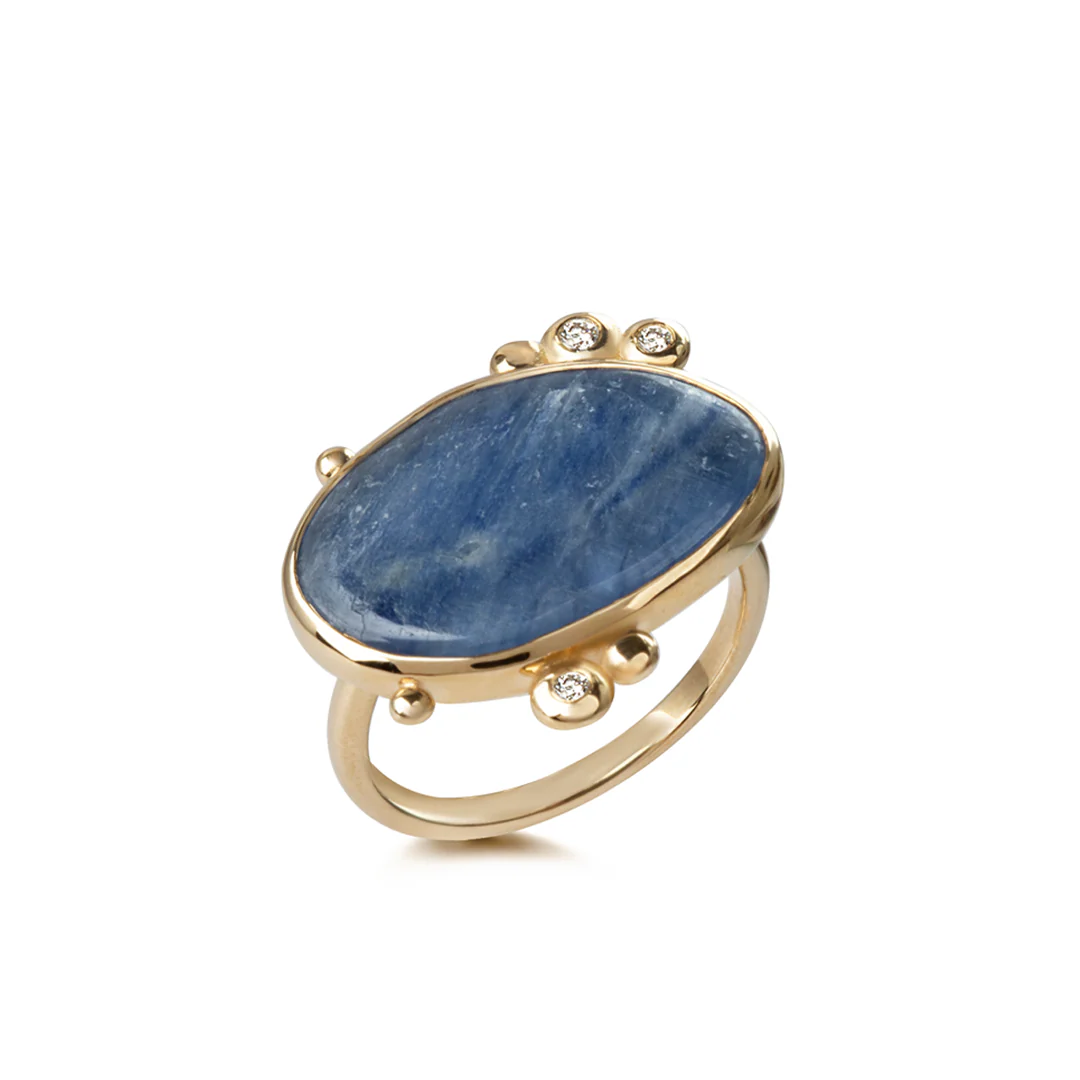 14K Gold  Irregular Kyanite Ring with 3 Diamonds - Image 2