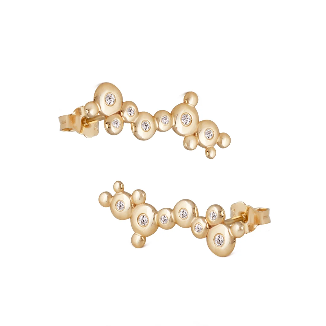 14K Gold Long Earrings with 7 "Bubble" Diamonds - Image 2