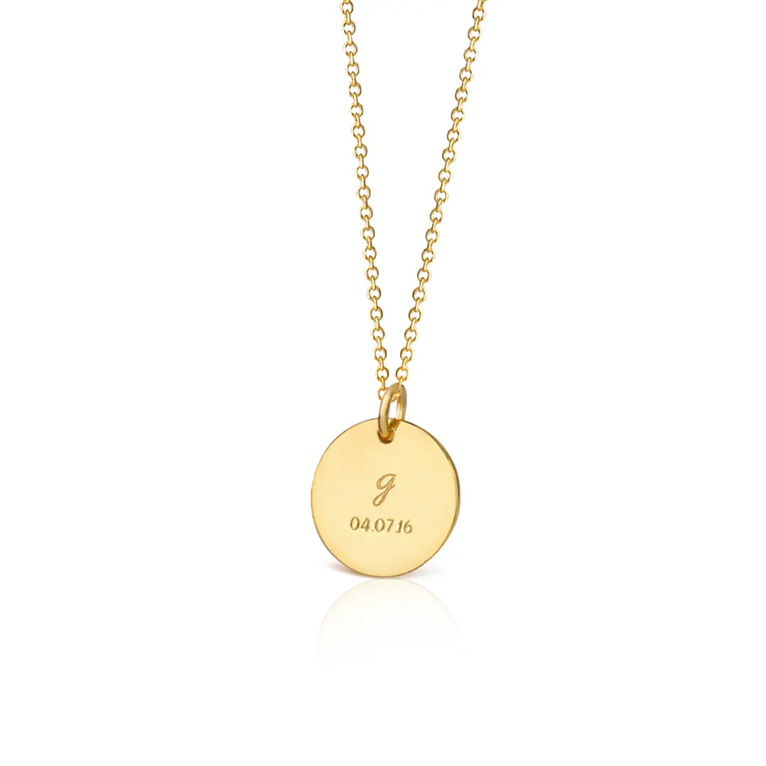 14K Gold Personalized Disc Necklace, Small Size