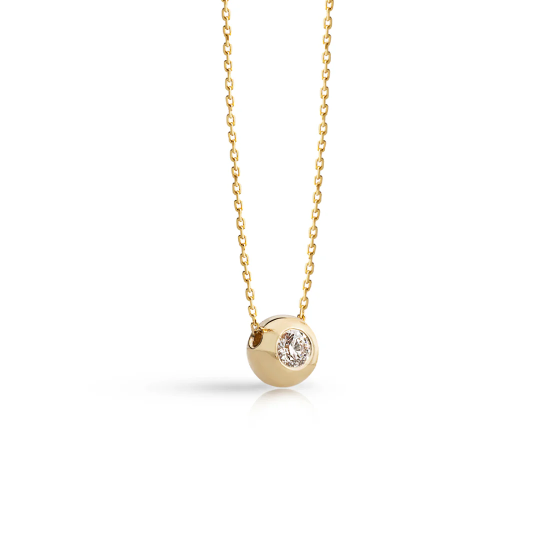 14K Gold Solitaire Diamond Ball Necklace - Image 2