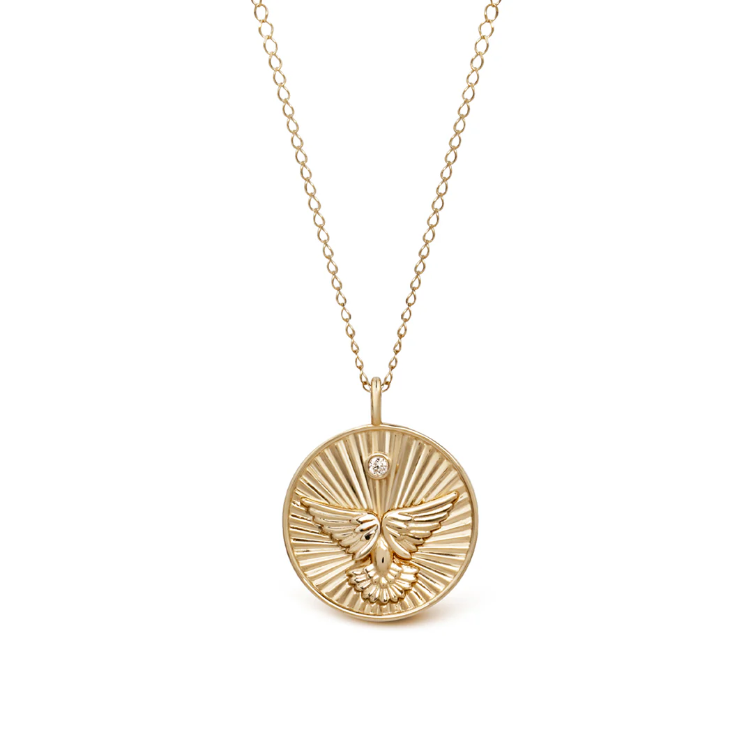 14K Gold "Wings" Talisman Pendant 2025 Disc Necklace - Image 3