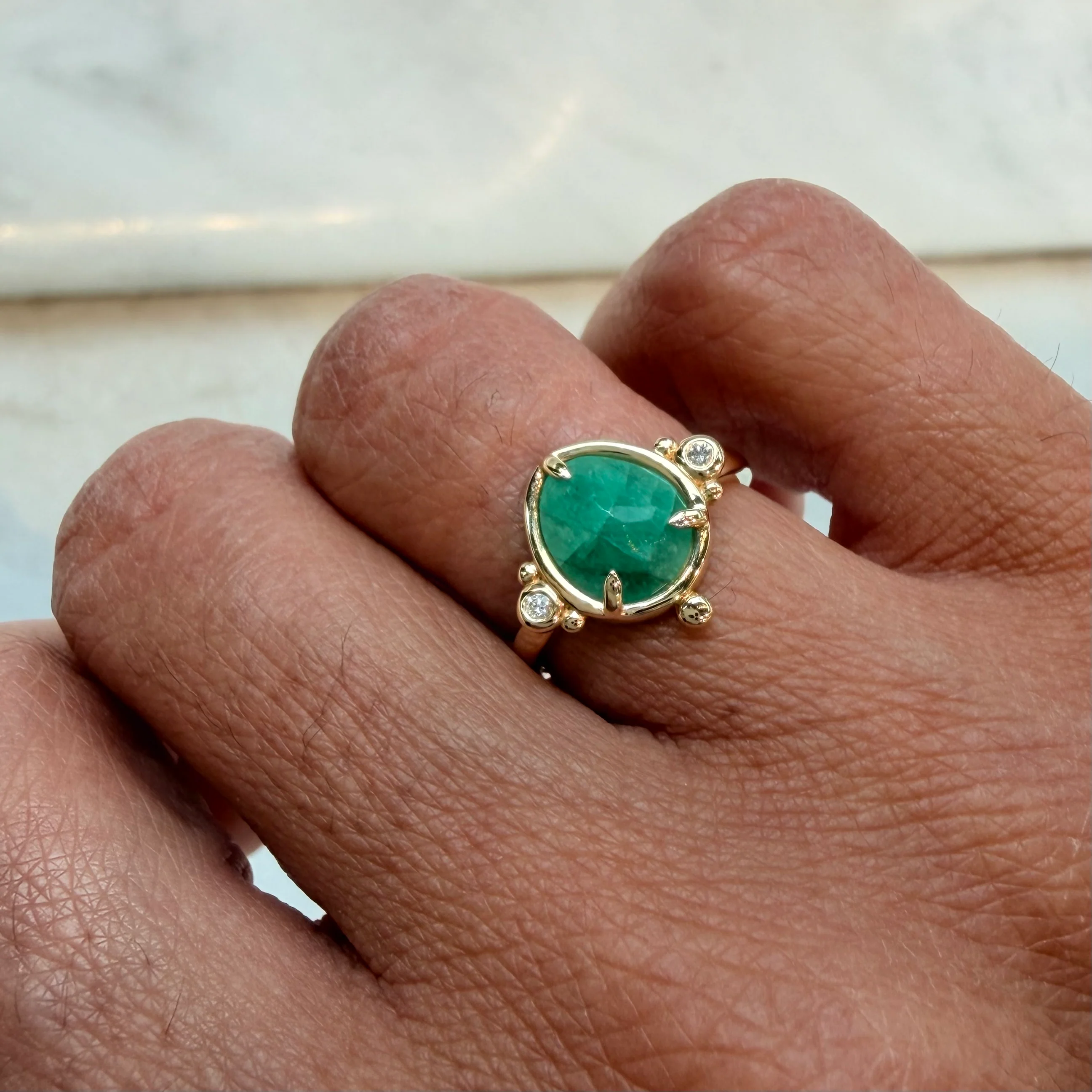 Spring Bloom – 14K Gold Ring with Emerald & Diamonds - Image 6