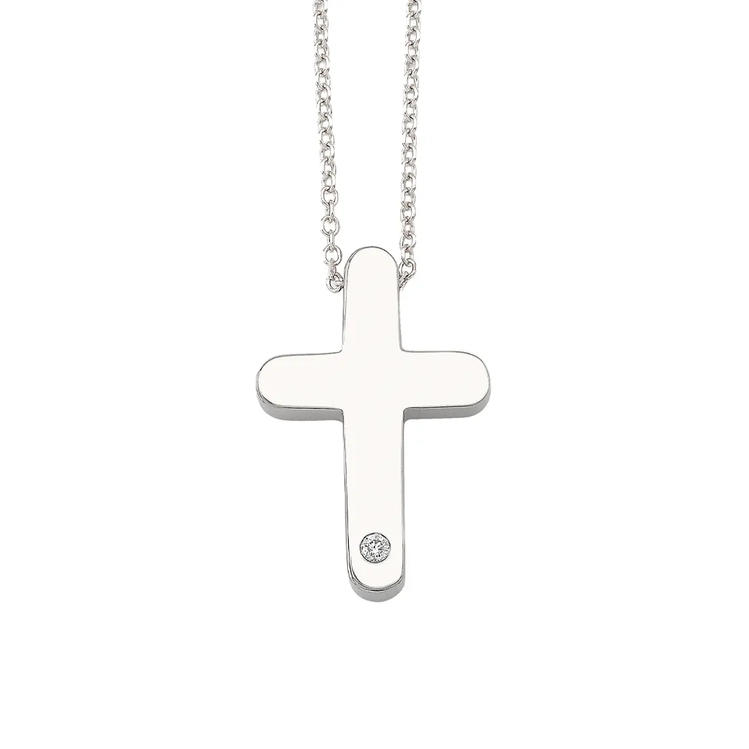 Curved Edges Gold Cross Pendant with Diamond - Image 3