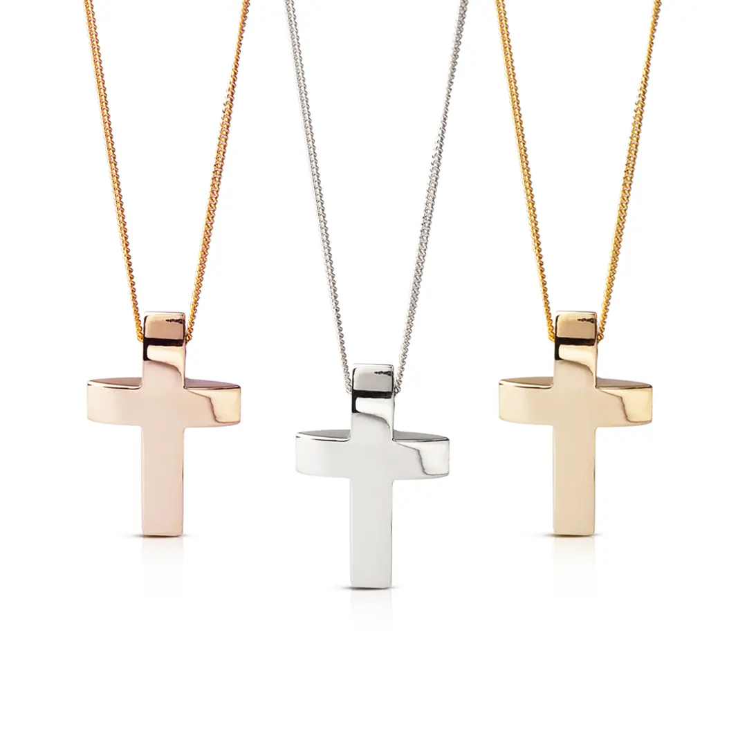 Double Curved Gold Cross Pendant, Large Size - Image 4