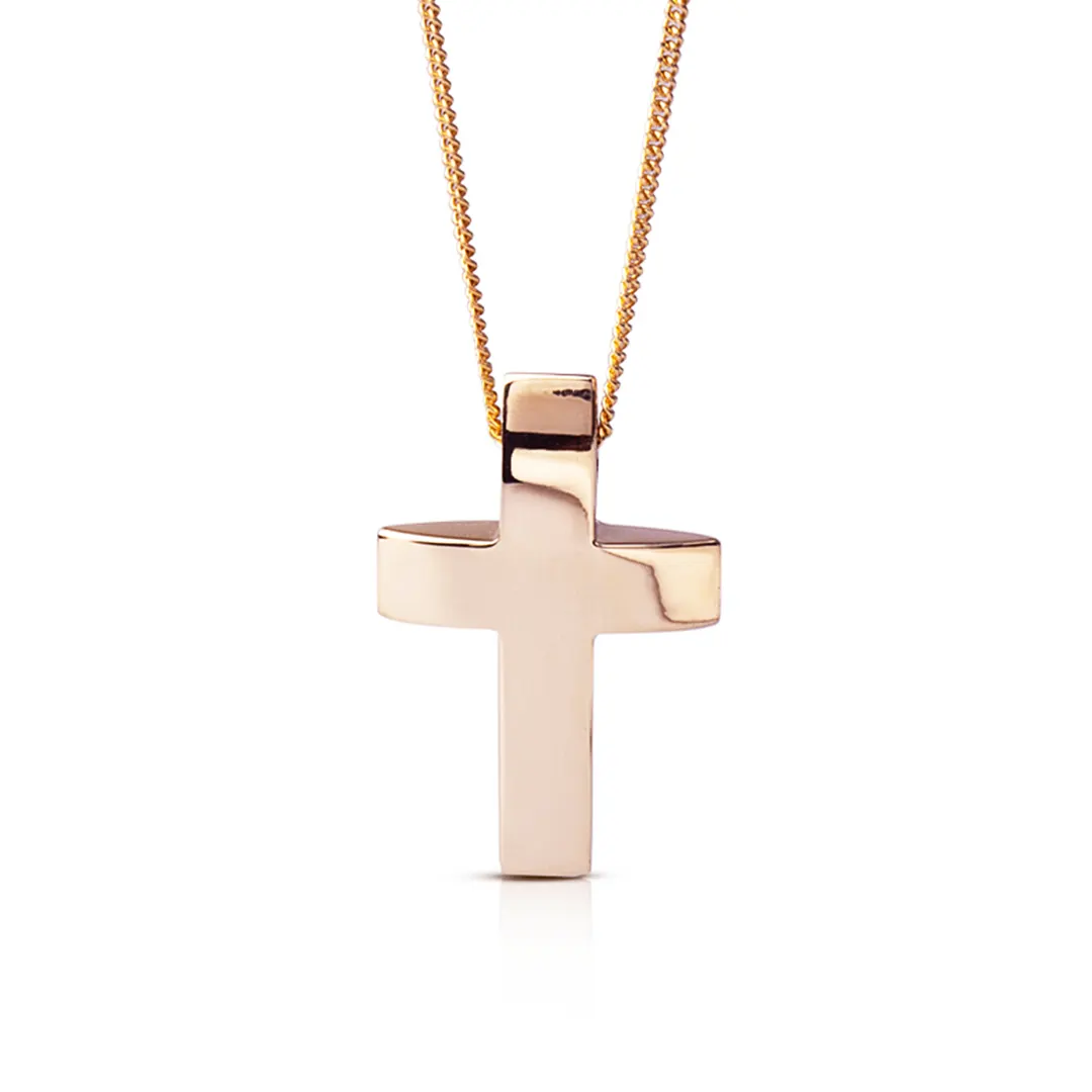 Double Curved Gold Cross Pendant, Small Size - Image 2