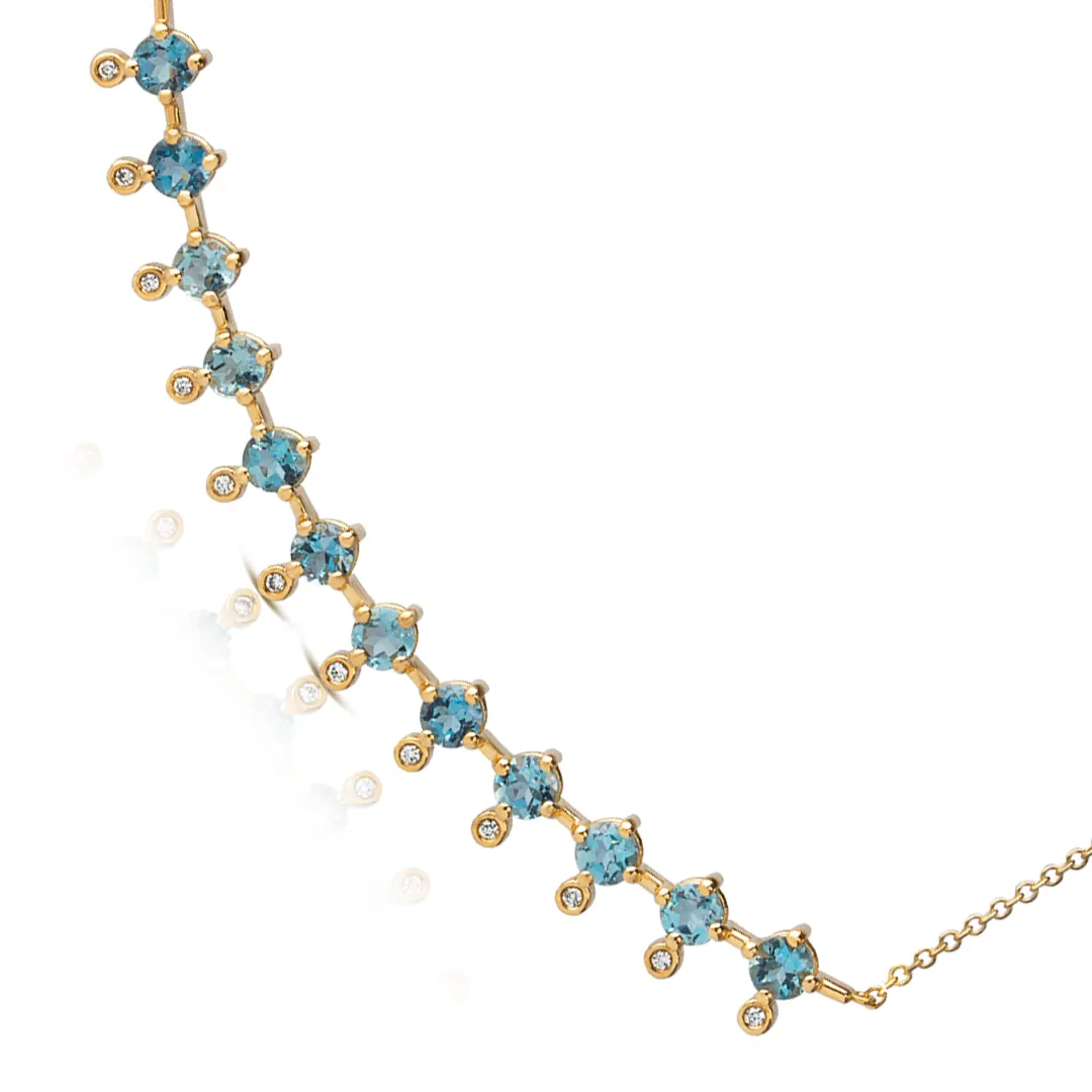 Round Shaped Aquamarine 14K Gold Necklace with Diamonds - Image 2