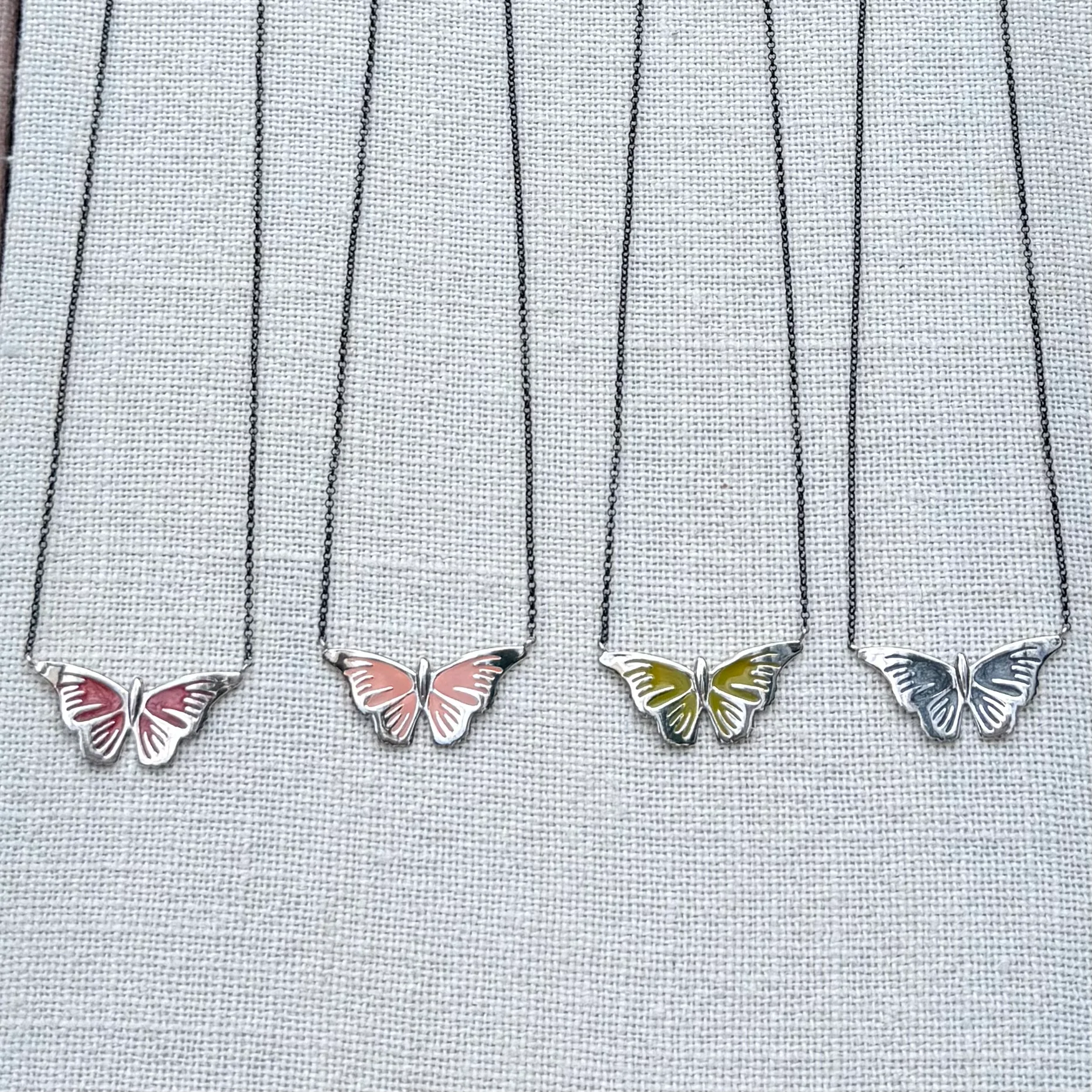 Silver Butterfly Necklace with enamel details