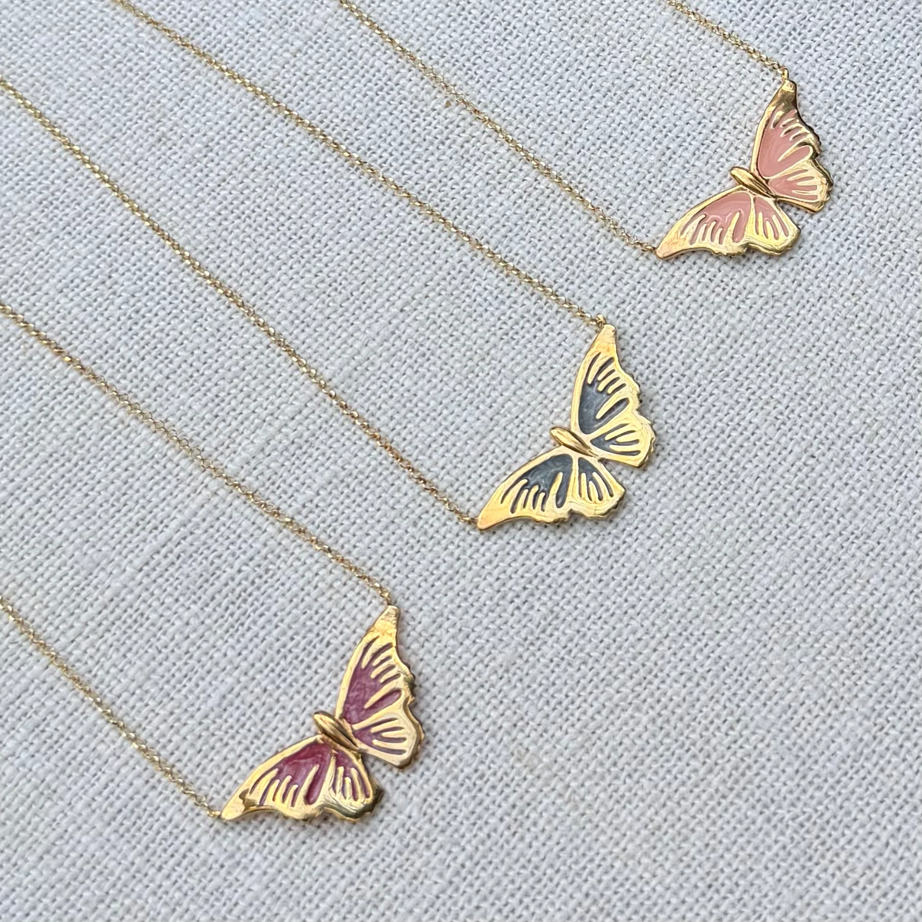 Silver gold plated Butterfly Necklace with enamel details - Image 3